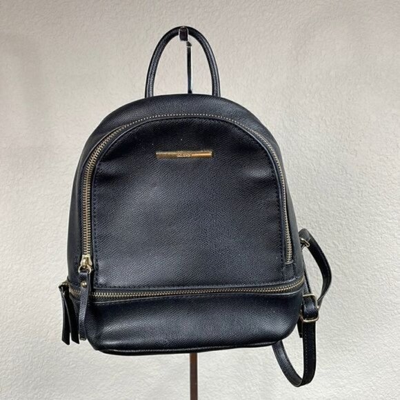 Aldo Black Faux Leather Small Mini Backpack Fashion Bag - Picture 1 of 13